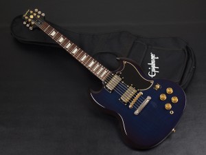 エピフォン gibson ギブソン SG ギター 初心者 入門 ビギナー 女子 子供 デラックス DLX FLAME フレーム 虎杢　カーリーメイプル サンバースト teal blue sunburst trance trans トランス ブルー ティール 青 