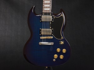 エピフォン gibson ギブソン SG ギター 初心者 入門 ビギナー 女子 子供 デラックス DLX FLAME フレーム 虎杢　カーリーメイプル サンバースト teal blue sunburst trance trans トランス ブルー ティール 青 