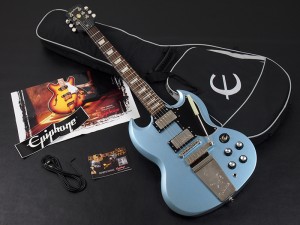 エピフォン gibson ギブソン SG ギター 初心者 入門 ビギナー 女子 子供 デラックス YEC DLX PB ペルハム ブルー teal blue ティール 青 メタリック マエストロ ヴァイブローラ　バイブローラ　Vibrola Tremolo 