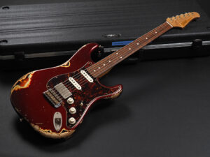 XOTiC XSC-2 Ash/Rose Heavy Aged ~Dark Candy Apple Red Over 3-Tone Sunburst~ Allen Hinds Mateus Asato Suhr Tom Anderson Fender Custom Shop Roasted Flame Maple Relic Heavy Aged SSH Stratocaster T's Made In USA ESP