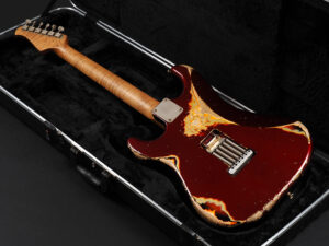 XOTiC XSC-2 Ash/Rose Heavy Aged ~Dark Candy Apple Red Over 3-Tone Sunburst~ Allen Hinds Mateus Asato Suhr Tom Anderson Fender Custom Shop Roasted Flame Maple Relic Heavy Aged SSH Stratocaster T's Made In USA ESP